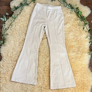 Aerie Groove-On Rib Velour Flare Pant- Soft Oat- Long Inseam